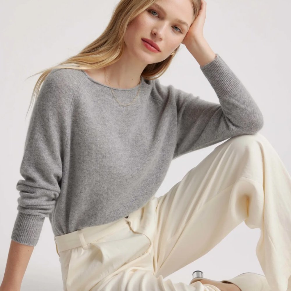 Vince 100% Cotton Heather Marled Gray Slub Boatneck Bateau Sweater Top M